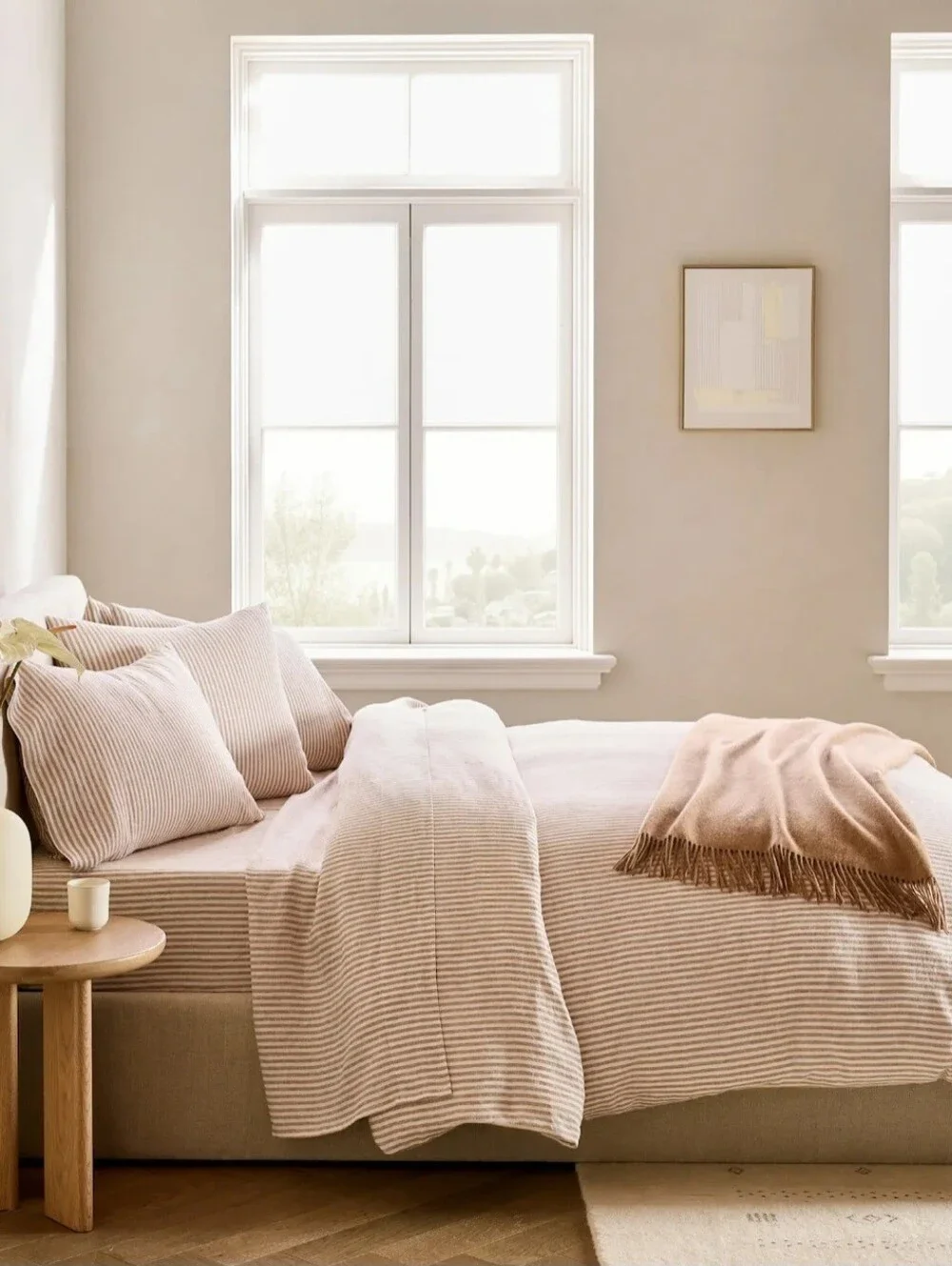 Quince Linen Latte/White Stripe Duvet Cover Full/Queen